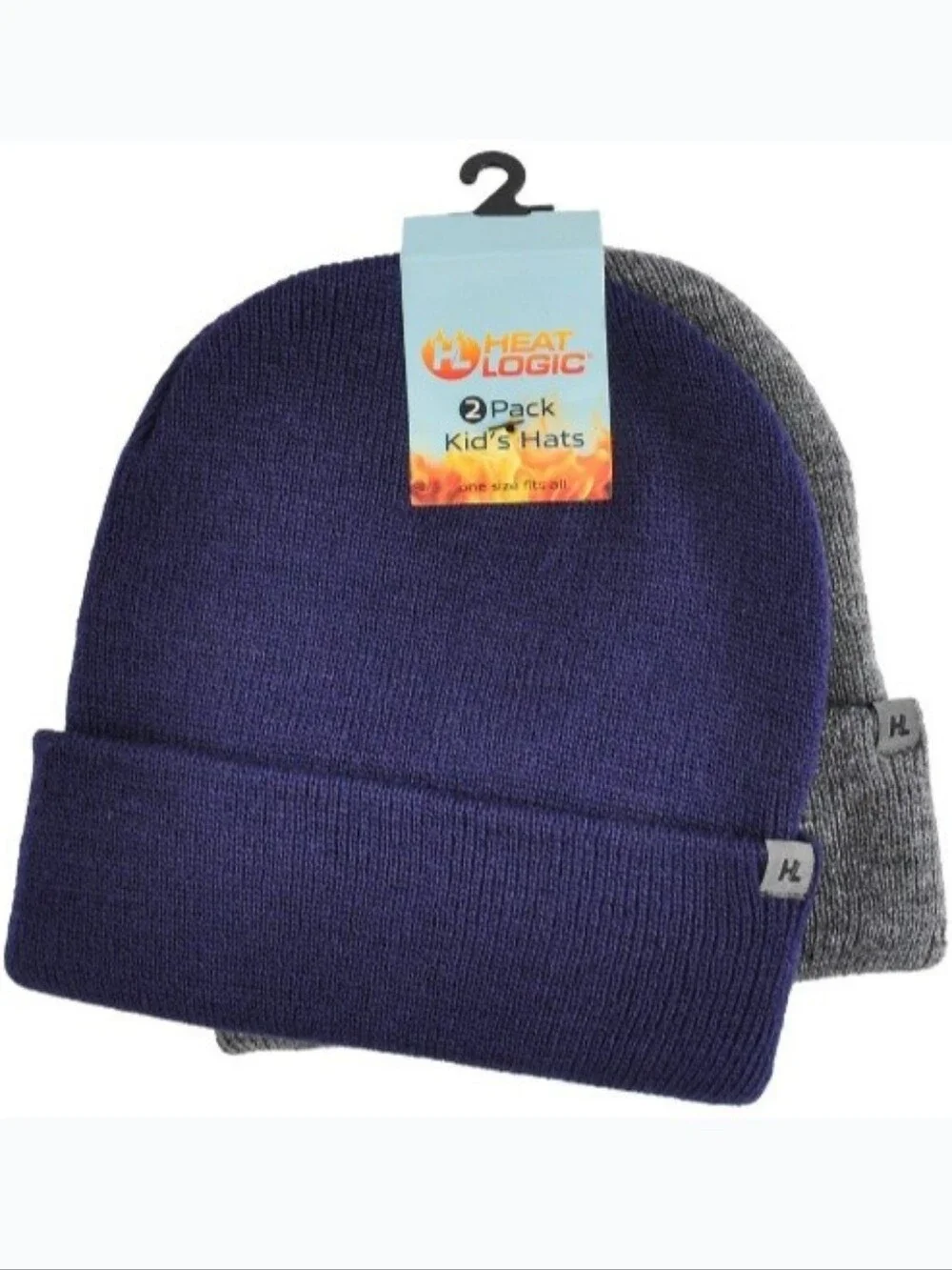 #HL010 Heat Logic Kids 2-Pack Knit Beanie Set - Navy & Heather Grey